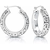 LeCalla Byzantine Earrings for Women | 925 Sterling Silver Byzantine Earrings | Antique Oxidized Click-Top Round Thick Hoop Earrings for Women