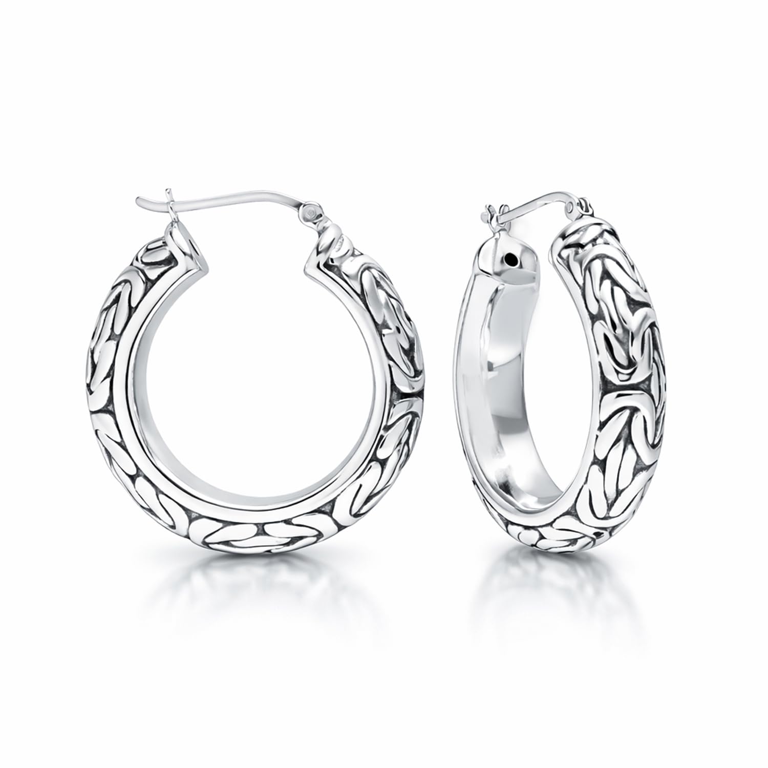 LeCalla Valentines Day Jewelry Byzantine Earrings for Women 925 Sterling Silver Byzantine Earrings Click Top Thick Hoop Earrings for Women