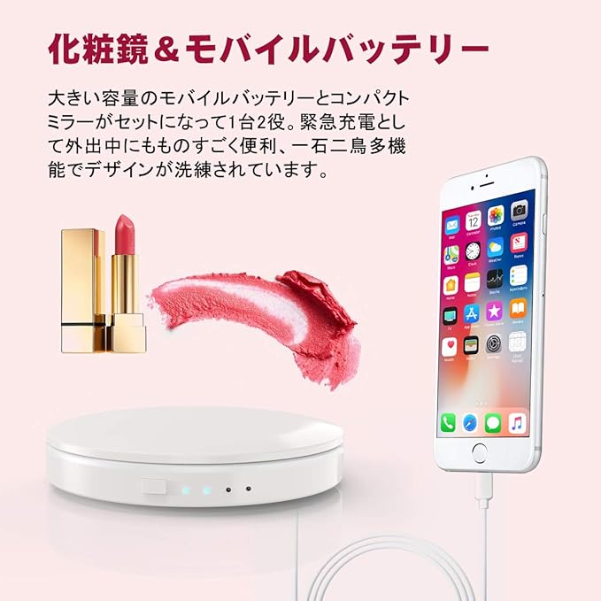 Amazon モバイルバッテリー 急速充電 手鏡 Saiveina 化粧鏡 コンパクト Ledライト付き Iphone Android対応 Usb充電 3000mah大容量 モバイルバッテリー 化粧鏡両用 手持ちミラー 手鏡 超薄型 外出 旅行用 ミラー 携帯ミラー 一年間保障 ホワイト Moniko