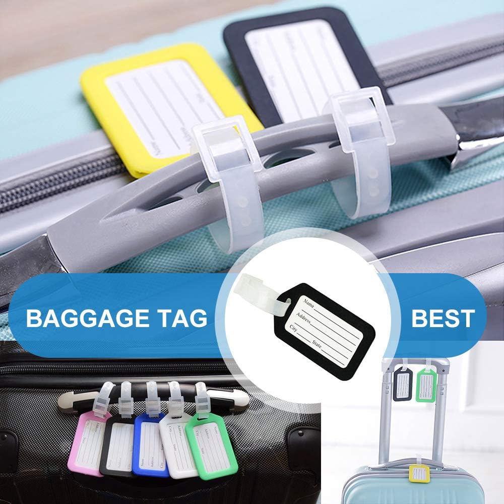 10 Pcs Luggage Tags, 3.4x1.9 Inches Plastic Luggage Identifiers with Lanyard, Name Tags Travel Accessories, Waterproof ID Tags Multi-Color Airplane Suitcase Labels: Office Products