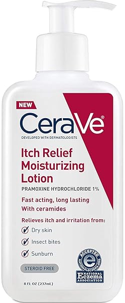 CERAVE MOISTURIZING LOTION FOR ITCH RELIEF | 8 OUNCE | DRY SKIN ITCH RELIEF LOTION WITH PRAMOXINE HYDROCHLORIDE | FRAGRANCE FREE (PACK OF 4)