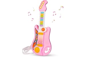 TWFRIC Kids Guitar 2 in 1 Music Toys Piano for Kids Electric Guitar with Strap Toddler Guitar Musical Instruments Toys for 3 4 5 Year Old Girls Gifts (Pink)