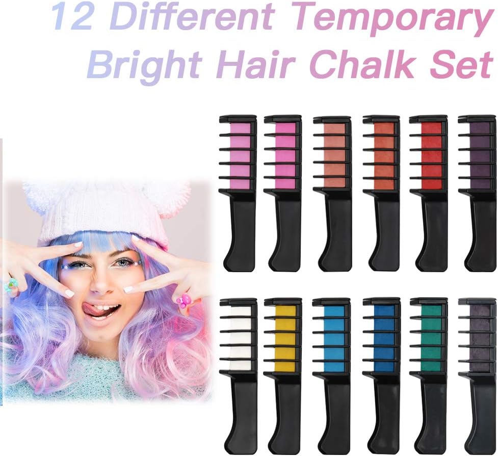Hair Chalk Comb, 12 Colors Temporary Washable Hair Color Girls Gifts Brush Set for Kids Boys & Girls Hair Dyeing, Party - Image 4