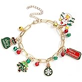 Christmas Bracelet for Women Cute Christmas Tree Santa Claus Reindeer Bells Snowflake Candy Bracelet Gold Christmas Charm Bracelet Chunky Christmas Bracelet Christmas Thanksgiving Birthday Jewelry