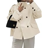 Tankaneo Womens Cropped Trench Coat Oversized Double Breasted Stand Collar Short Jacket Fall Casual Work Outerwear