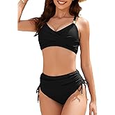 Naliha Women's Bikini Sets Twist Front Tummy Control Drawstring Two Piece Swimsuits Crisscross Tie Back Bathing Suit