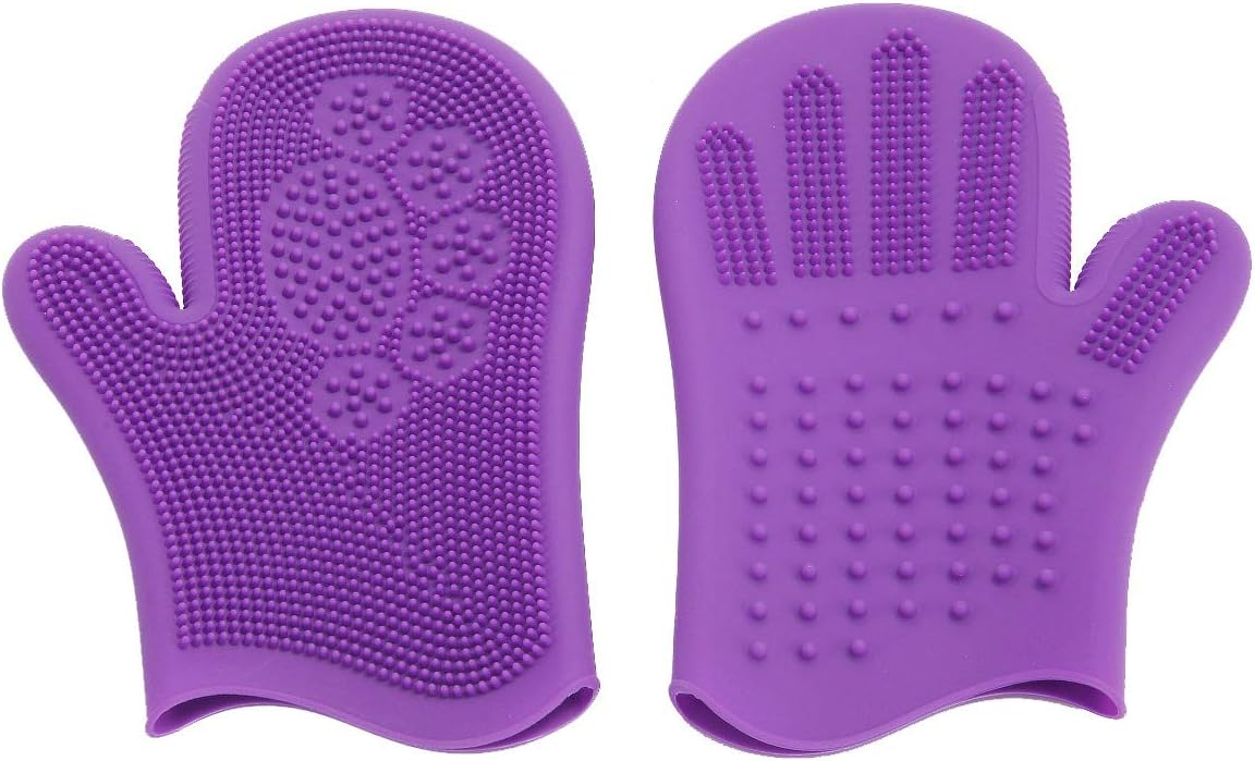 LKEX Pet Grooming Glove - Waterproof Dogs Hair Remover Brush - Gentle Deshedding Glove - Breathable & Comfortable Massage Mitt for Cats - Perfect for Dogs Horse with Long & Short Fur - 1 Pack