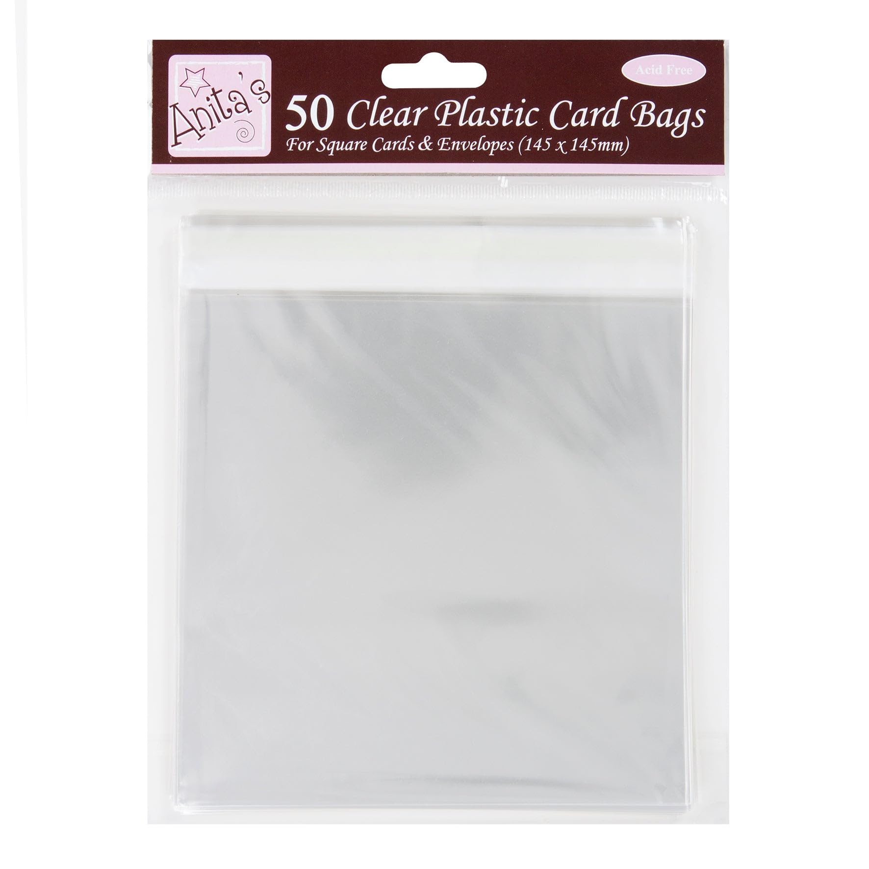 Anita's Square Card Bags, 145 x 145mm, Clear, Pack of 50, Plastic Bags, Card Protection, Ideal for Cardmaking