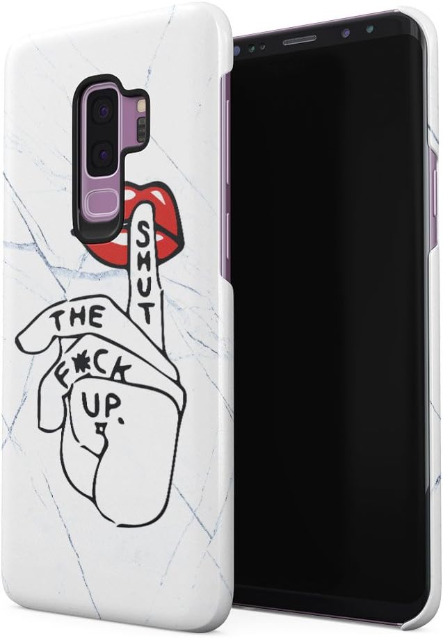Glitway Shut The Fuck Up Funny Quote Sassy Girl Lips White Cracked Marble Stone Print Durable Hard Plastic Snap On Phone Case Cover Shell For Samsung Galaxy S9