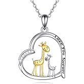 AXOMY Animal Necklace 925 Sterling Silver Panda/Horse/Squirrel/Giraffe Heart Pendant Necklace Animal Jewelry Gift for Women