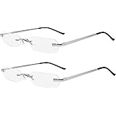 DBEFTLI Mini Rimless Reading Glasses - Slim Compact Metal Readers with Spring Hinge for Men and Women 2 Pairs