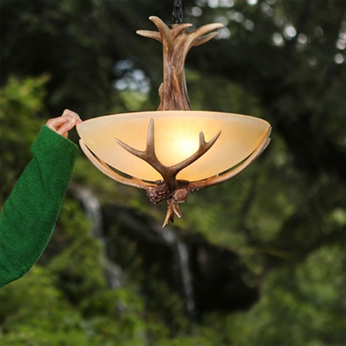 OOFAY LIGHT Vintage Chandelier Deer Horn Resin Single Head