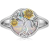 CHENGHONG Sunflower Ring for Women 925 Sterling Silver Opal Sunflower Ring Sunshine Flower Jewelry Gifts for Mom