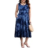 LARACE Women's Plus Size Sleeveless Maxi Dress Casual Crew Neck Pleated Flowy Long Dresses with Pockets L-6XL