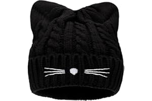 BAOPLAYKIDS Kids Girls Cat Ear Hat Winter Warm Knit Beanie Cute Ski Skull Cap for Ages 7-12