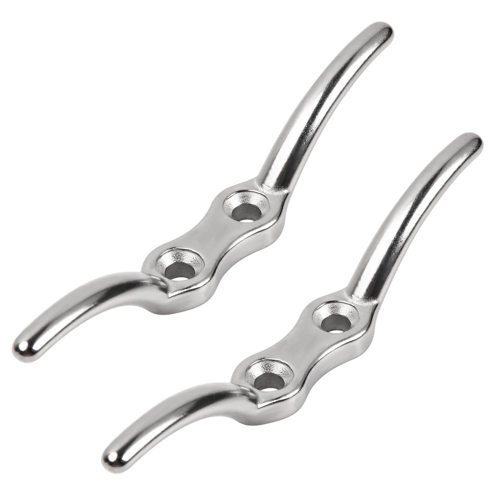 Hoxfly 2PCS 113mm Cleat Hooks Silver, Stainless Steel, Wall Mount, Modern Style, Rope Tethering, Cord Securing