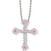 Lulu Mel Iced Out White Gold Plated Cubic Zirconia Stone Cross Necklace With Rope Chain, Trendy Hip Hop Cross Chain Jesus Necklace For Men Women