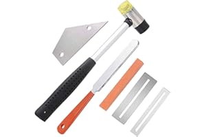 TIMESETL 6 Pack Guitar Luthier Tool Kit Include Guitar Fret Crowning File, Double Headed Guitar Bass Fret Wire Rubber Hammer, Stainless Steel Fret Rocker, 2 Fingerboard Guards Protectors and Grinding