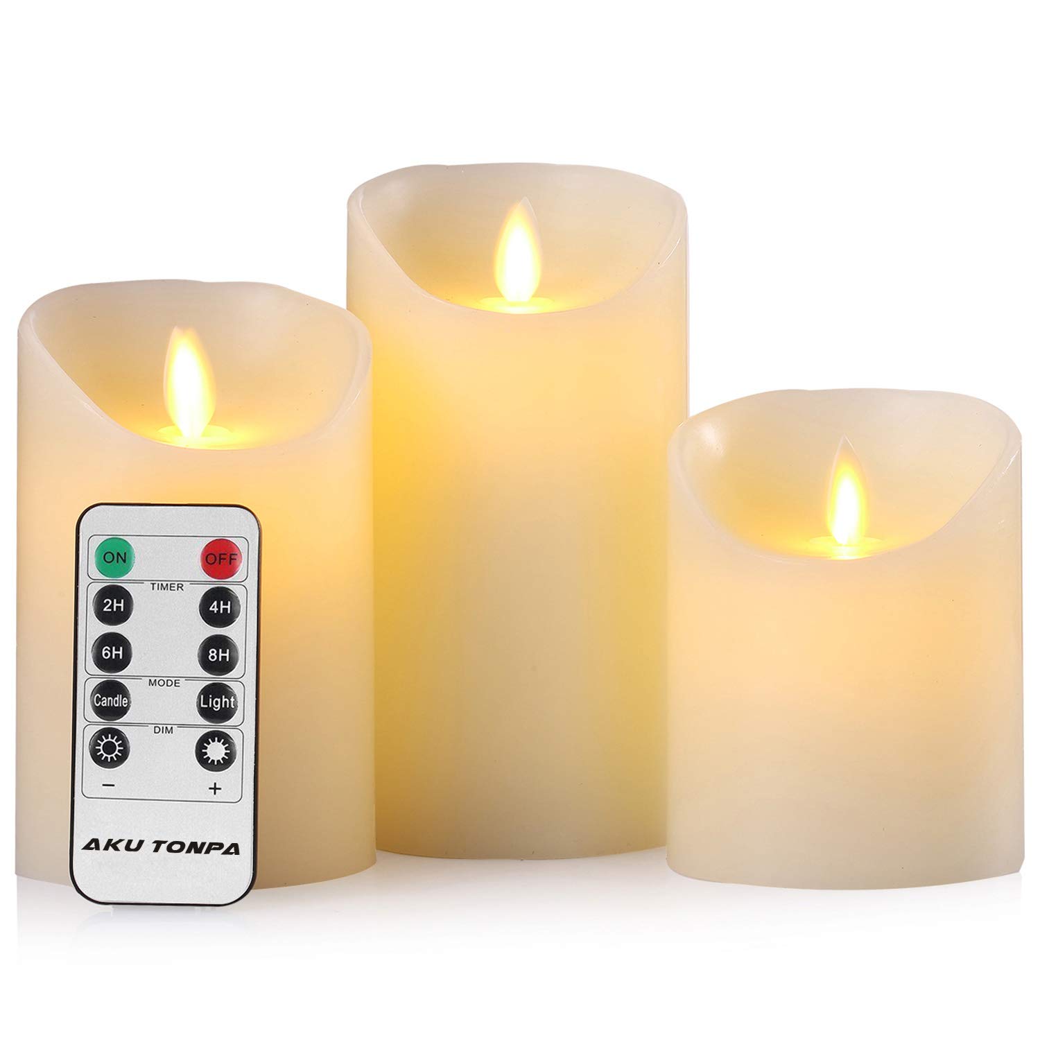 Flameless LED Candles Set of 3 Flickering Flame Remote Timer Real Wax
