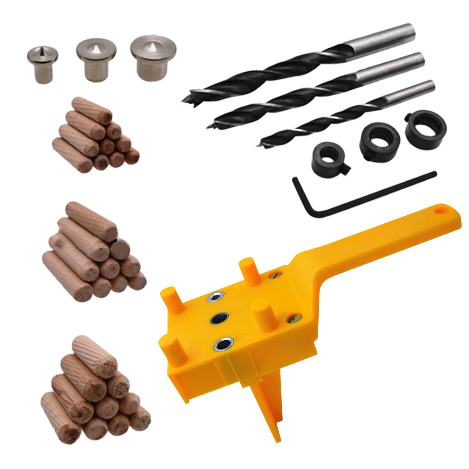 Buaak 41 Pcs Dowel Jig Kit, 6/8/10mm Wood Dowel Jig Kit, Pocket Hole Jig Kit, Metal Sleeve Handheld Drill Guide Bit Tools, Professional Dowelling Jig, Doweling Hole Saw Tools with Drill Bits, Pins & L