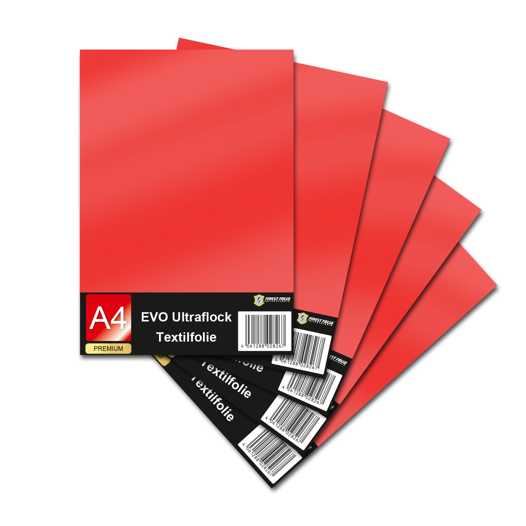 Evo Ultraflock Textile Film for Plotter 33 Colours Flock Film in DIN A4 Format 30 x 20 cm Plotter Film for Fabric Clothing T-Shirt Flock Film Accessories (Set of 5, 005 Light Red)