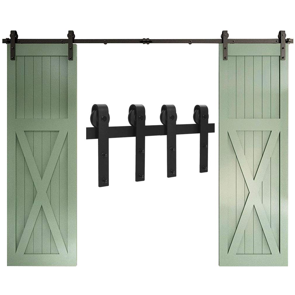 WOLFBIRD 8FT/244cm Sliding Door Hardware Closet Kit for Double Wood Doors, Steel Big Spoke Wheel Roller Kit, Sliding Door Track System