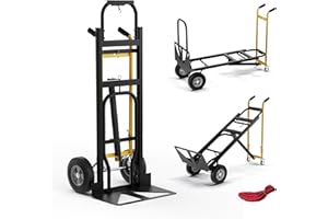 Goplus Convertible Hand Truck, 3-in-1 Metal Dolly Cart with 4 Rubber Wheels, 1000 lbs Max Load Capacity, Heavy-Duty Industrial Collapsible Cart for Transport & Moving in Warehouse, Home, Supermarket