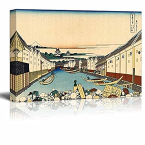 Canvas Wll Art - Nihonbashi Bridge in Edo by Japanese Artist Hokusai - Thirty-six Views of Mount Fuji Series - Giclee Print and Stretched Ready to Hang - 12"x18"