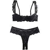 SOLY HUX Women's Floral Lace Lingerie Set Ruffle Underwire Matching Bra and Panty Sets