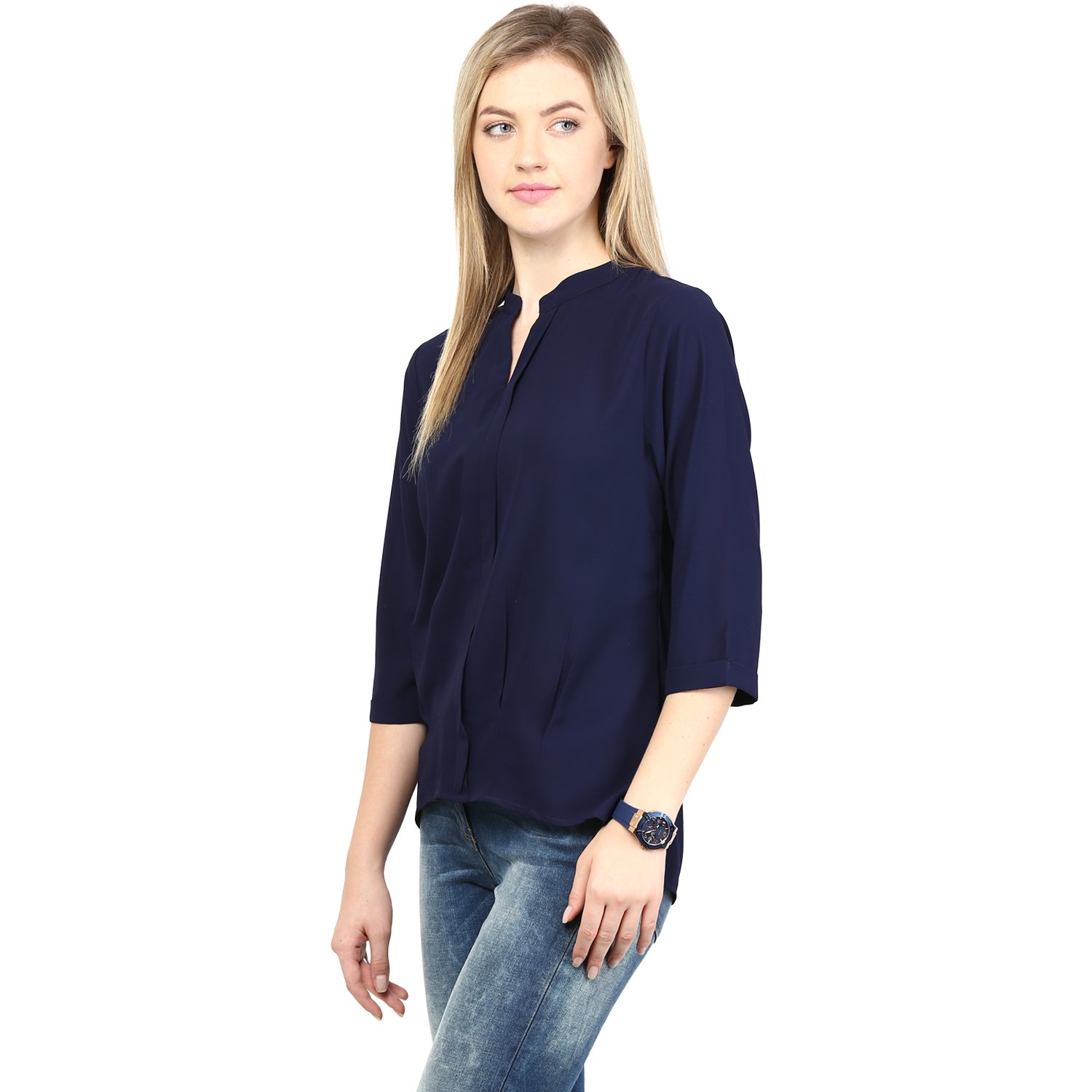 rare women navy blue georgette top (ep1032)