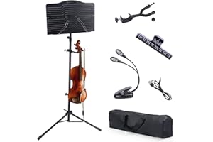 Klvied Portable Folding Sheet Music Stand with Violin Hanger, Black