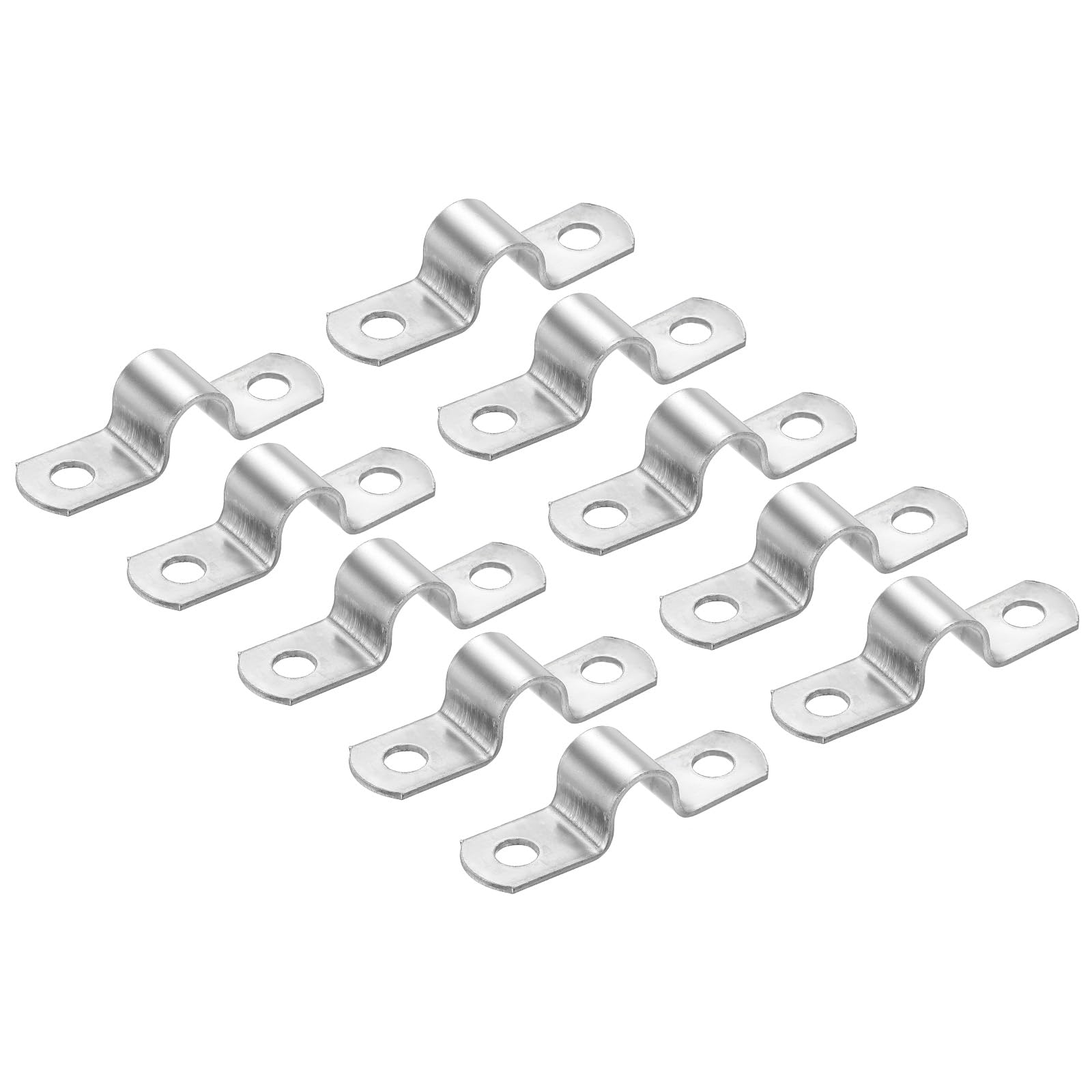 PATIKIL 0.39 inch/10mm Rigid Pipe Strap Clamp, 10 Pcs 304 Stainless Steel Two Hole U-Shape Tube Clip Pipe Fasten Holder for Pipe Fixing