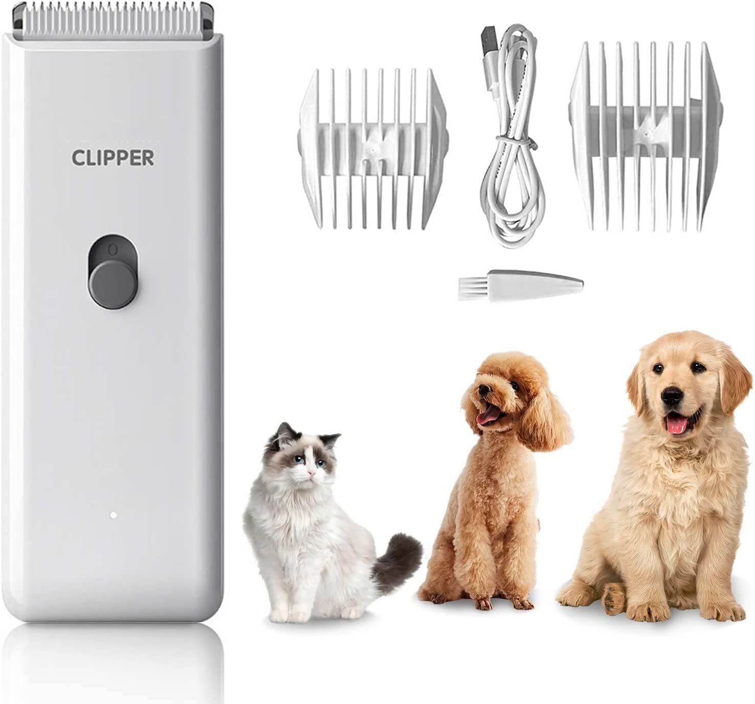 Dog Clippers Pet Grooming Kit Low Noise Shaver Portable Electric USB Rechargeable Cordless Trimmer for Dogs,Cats and Other Pets, White
