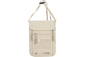 BOXIKI TRAVEL RFID Travel Neck Wallet - Beige | Sleek, Secure Passport Holder and Money Pouch with Adjustable Neck Strap for Men and Women to Keep Cash, Credit Cards & Travel Documents Safe