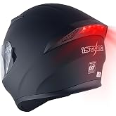 1Storm Motorcycle Street Bike Dual Visor/Sun Visor Full Face Helmet Mechanic with LED Tail Light: Matt Black