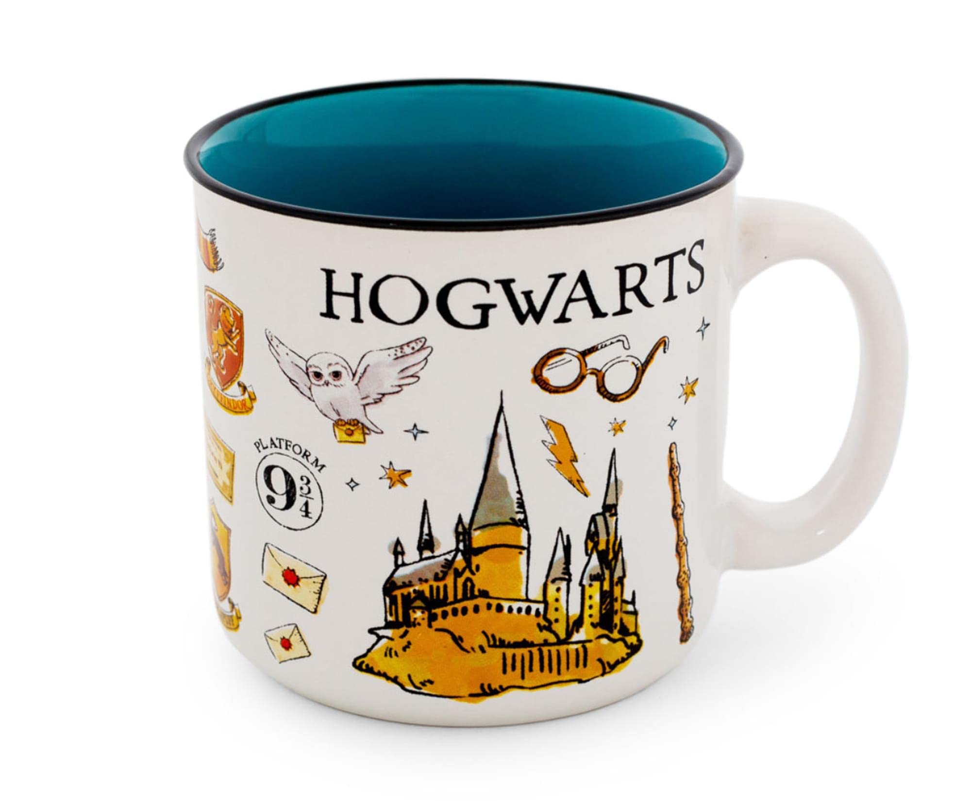 Silver Buffalo Harry Potter Hogwarts All Over Icons Destination Ceramic Camper Mug | Wizarding World Gifts and Collectibles | Holds 20 Ounces
