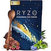 RYZE SUPERFOODS Mushroom Hot Cocoa Melatonin Sleep Supplement, Keto Cocoa Powder with Reishi Mushroom, Melatonin, Glycine, Cacao, L-Theanine, Chicory to Help Fall Asleep and Stay Asleep, 20 Servings