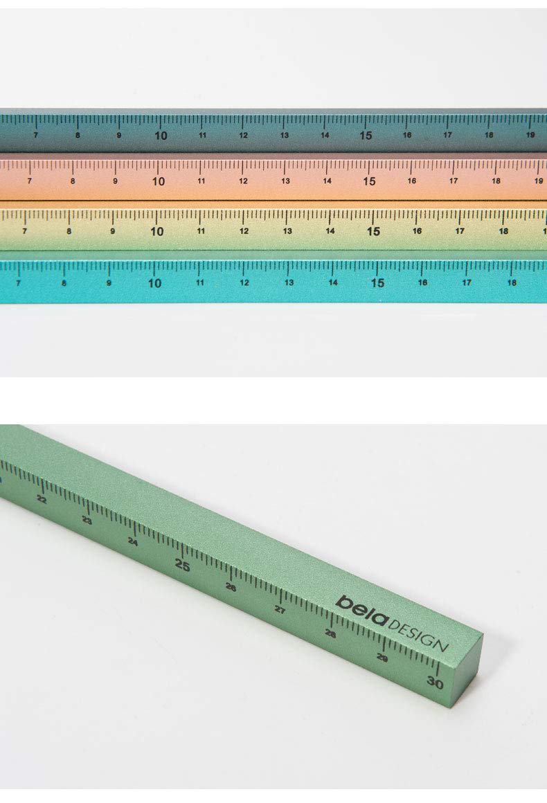 Bela\'s Square Ruler, Aluminum Ruler, Measuring and Drawing Tool, 30 cm Metal Ruler Creative Birthday Gift for Boys, Children and Women (Ocean Blue)