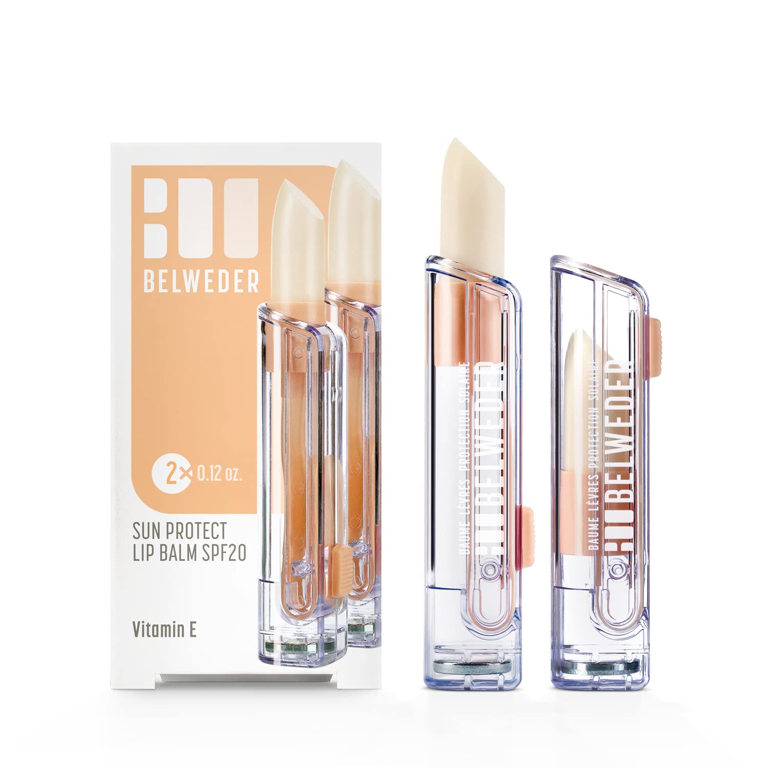 BELWEDER - Sun Protection Lip Balm SPF20 with Vitamin E - Protective, Soothing, Regenerating - Lipstick Ideal for Sea and Mountains - Transparent Lip Balms for Men and Women (2 Sticks of 3,5 g)