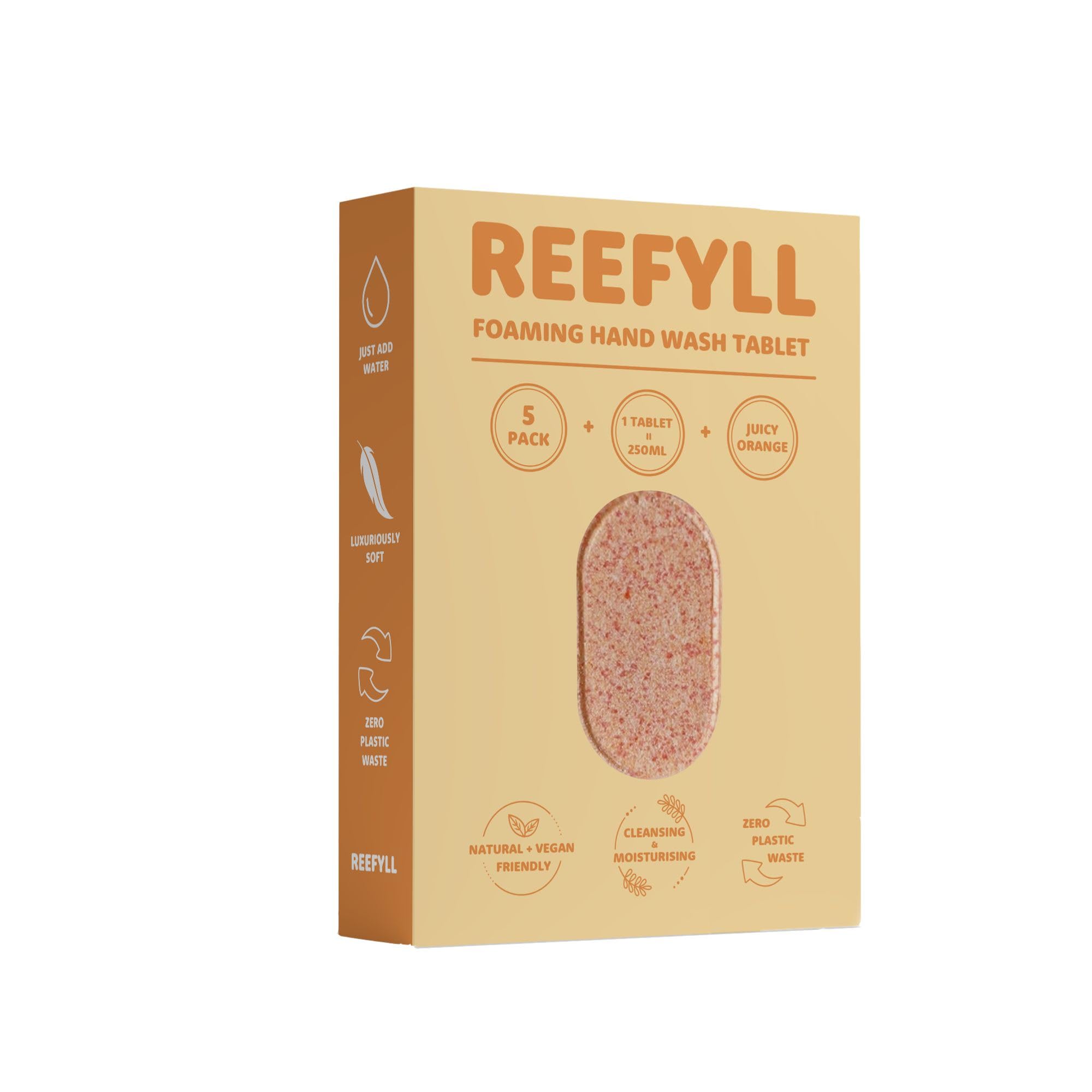 Reefyll Foaming Hand Soap 5 Refill Tablets for Foaming Dispenser only, Dissolvable Plastic Free Hand Wash Pods, Just Add Water to Transform to Velvety Foam, Juicy Orange Scent