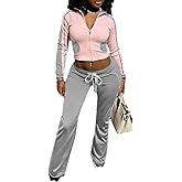 ECHOINE Workout Sets for Women Long Sleeve Color Block Zip Up Jacket High Waisted Sweatpants Set 2 Piece Outfits