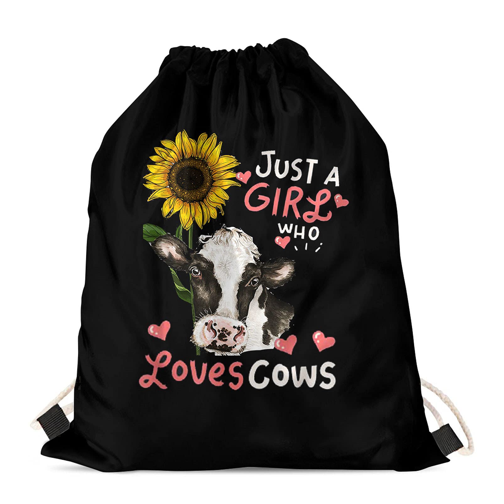 HUIACONG Sunflower Cow Drawstring Bags Gifts Drawstring Backpack Large Cinch Sack with Thick Strings Heavy Duty String Backpack for Child Adult Mountaineering Camping Hiking — image 1