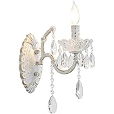 YLONG-ZS 1-Light Crystal Wall Light Crystal Wall Sconce Bohemian White Finish Modern K9 Glass Crystal Drops Wall Lamp for Bat