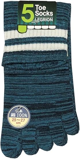 Amazon 5toe Socks メンズ 5本指 引き揃え 足首 ライン 柄 クルー ソックス 紳士 くつ下 25 27cm ブルーグリーン スポーツソックス 通販