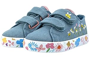 waddle wonder Denim Toddler Slip on Shoes for Boys & Girls Flowers and Bees Embroidery Hook & Loop Non-Slip School Walking Tennis Sneakers Blue Size 6-10