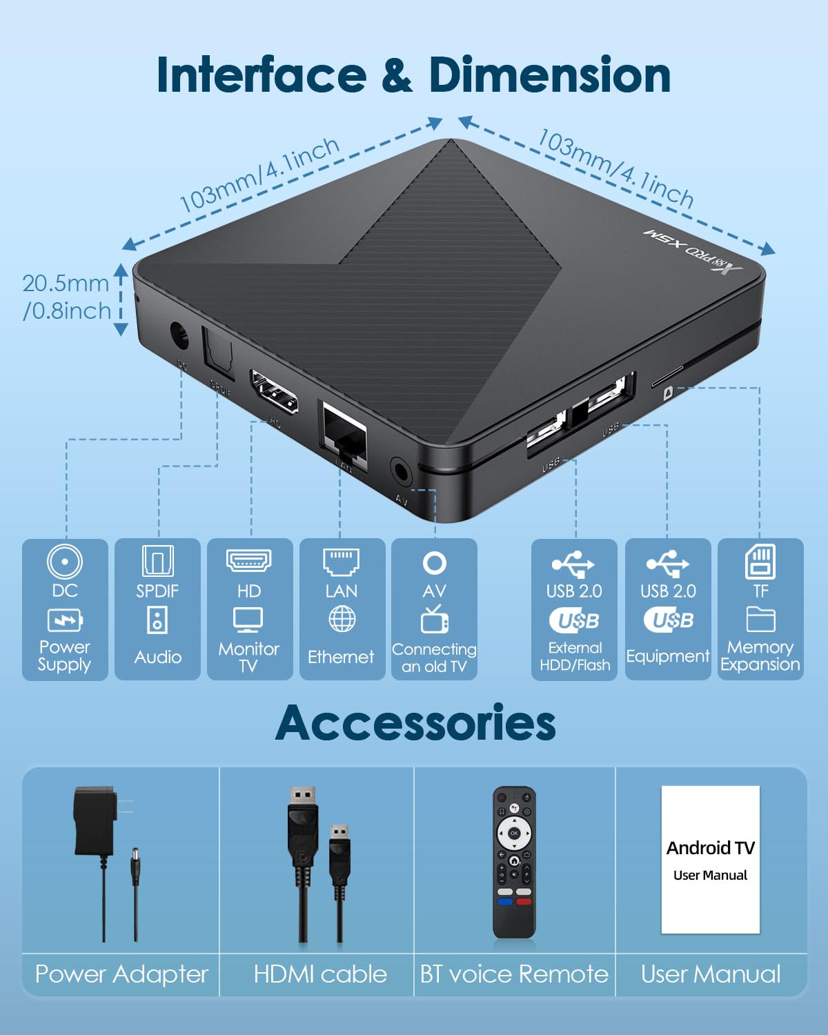 Android TV Box 14.0, Android Box 2025 4GB RAM 64GB Storage, Smart Box for TV with S905X5M 2.0GHz Quad-core CPU 4K Tv Box Support WiFi 6 2.4G/5.8G Dual-WiFi AI-SR 3D HDR10+ 1000M Ethernet BT5.0 USB 2.0