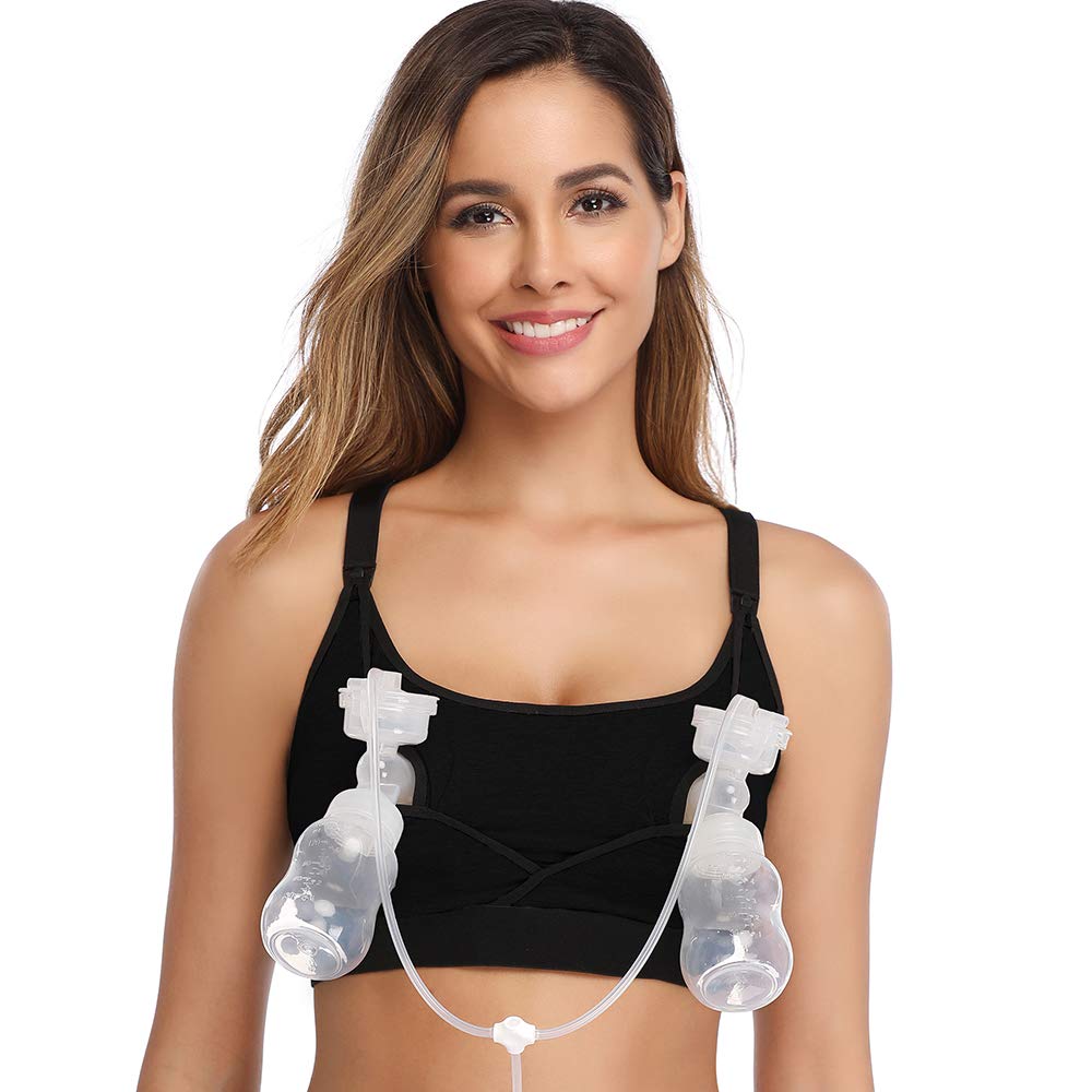 Hands-Free Pumping Bra and Nursing Bra, Wireless and Comfortable, Adjustable Breastfeeding Bra, Suitable for Breast Pumps, S-XXL, S, Black
