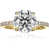 espere 14K Yellow Gold Moissanite 3 Carat Round Cut Solitaire Engagement Ring | Classic Solitaire Engagement Ring Solid Gold Plain Ring Band | 14K Yellow Gold Bridal Ring