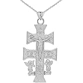 Middle Eastern Jewelry Fine Sterling Silver Caravaca Double Cross Crucifix Pendant Necklace
