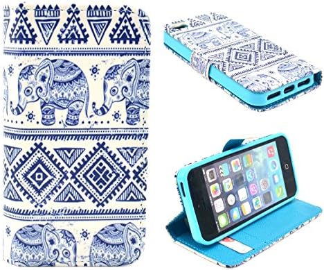 iPhone 5S Case,iPhone SE Case, Welity Cute Fashion Elephant Graphic Design PU Leather Magnetic Snap Flip Stand Wallet Case with Cash &amp; Credit ID Card Slots for Apple iPhone 5S/SE/5G